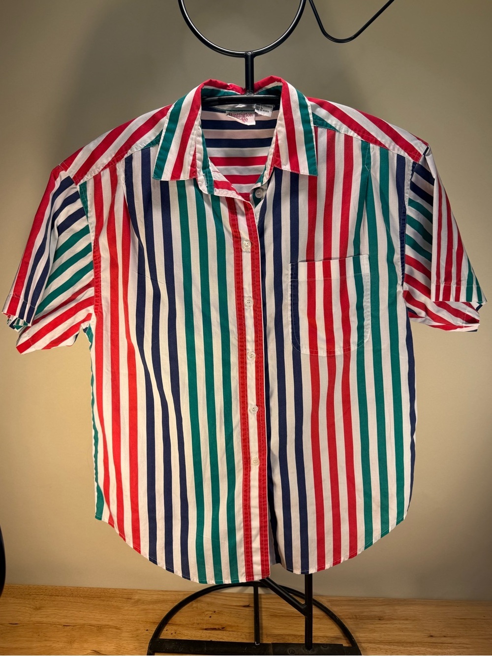 Huntington Ridge - Vinatge Multicolor Stripe Short Sleeve Shirt - Button-Up